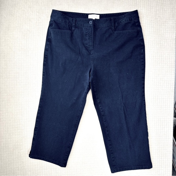 Talbots Crop Chino Pants Womens 16 Black Stretch High Waist Straight Leg Casual - Picture 1 of 10